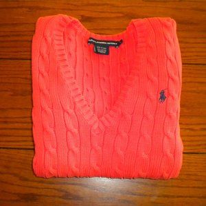Polo by Ralph Lauren Women's V Neck Cable Knit Sweater